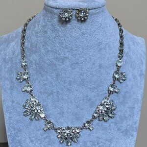 Bride Necklace Clear crystal stud on silver Tone Necklace Earring set
